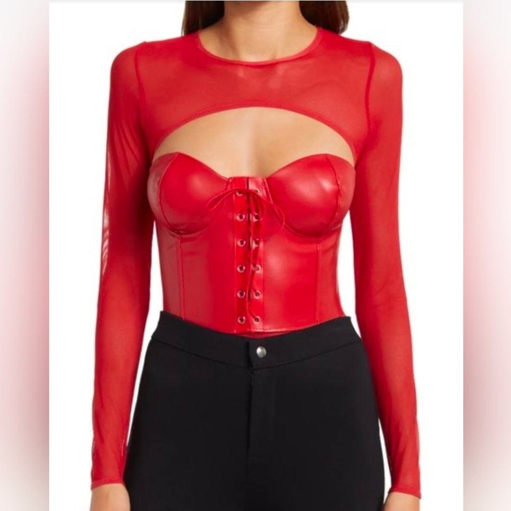 Ashley Stewart Red Sheer Bodysuit
